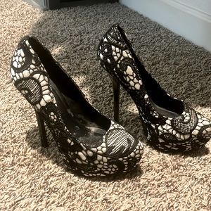 Black and white lace heels